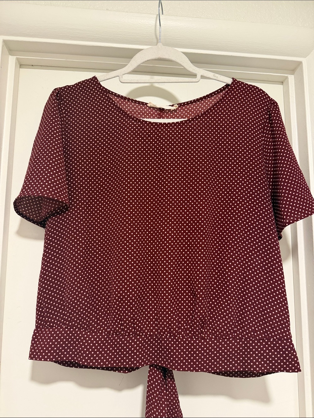 Women's Polka Dot Short Sleeve Blouse - Fun Back Detail + Tie